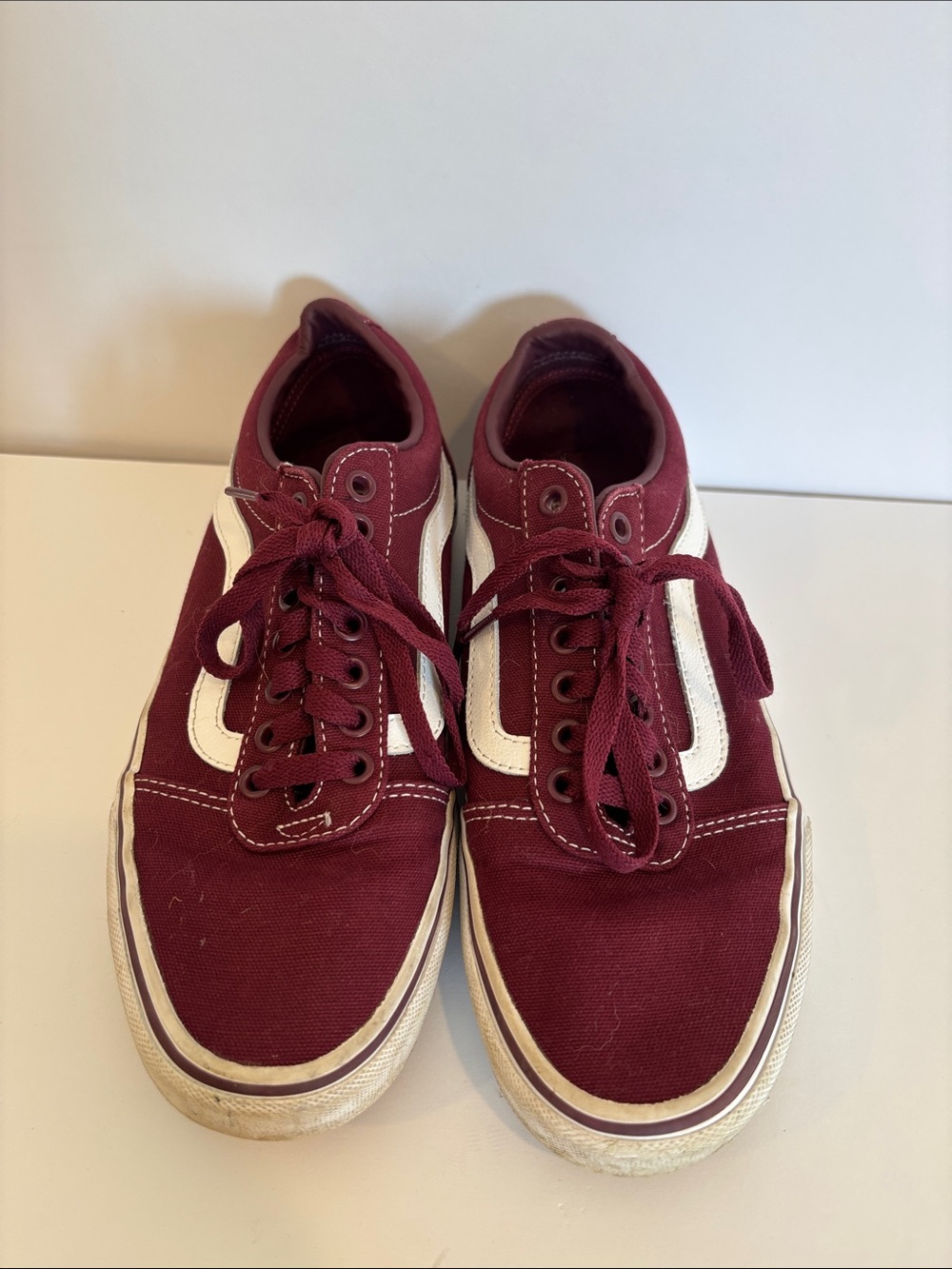 Vans Burgundy Canvas Low-Top Sneakers with White Side Stripe - Picture 1 of 5